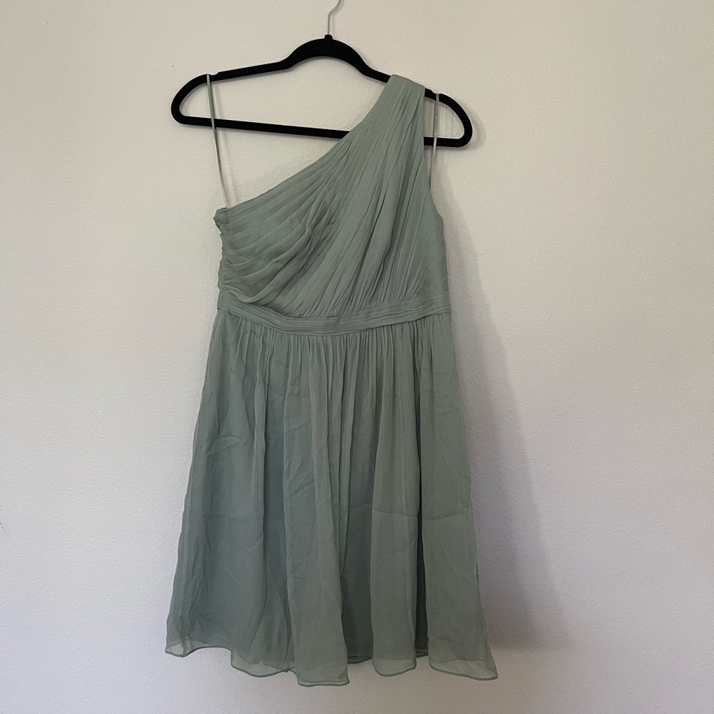 J. Crew “dusty shale” one shoulder chiffon dress, size 10P